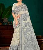 grey woven cotton saree with blouse
