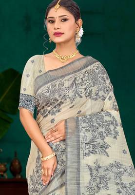 grey woven cotton saree with blouse 2