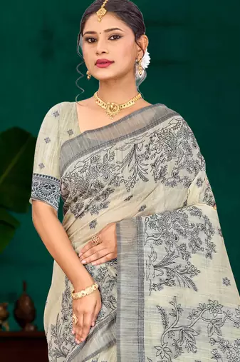grey woven cotton saree with blouse