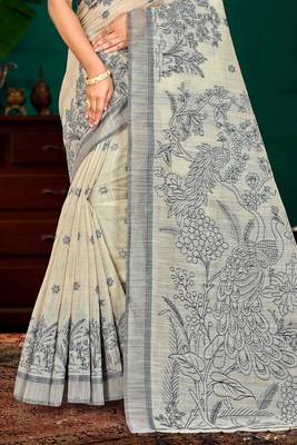 grey woven cotton saree with blouse 3
