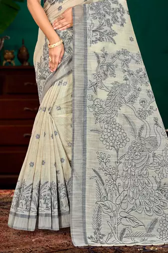 grey woven cotton saree with blouse