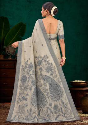 grey woven cotton saree with blouse 4