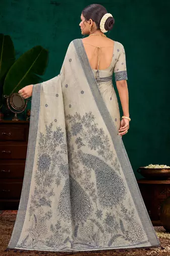grey woven cotton saree with blouse