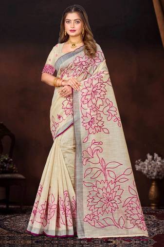 pink woven cotton saree with blouse