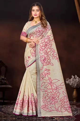 pink woven cotton saree with blouse