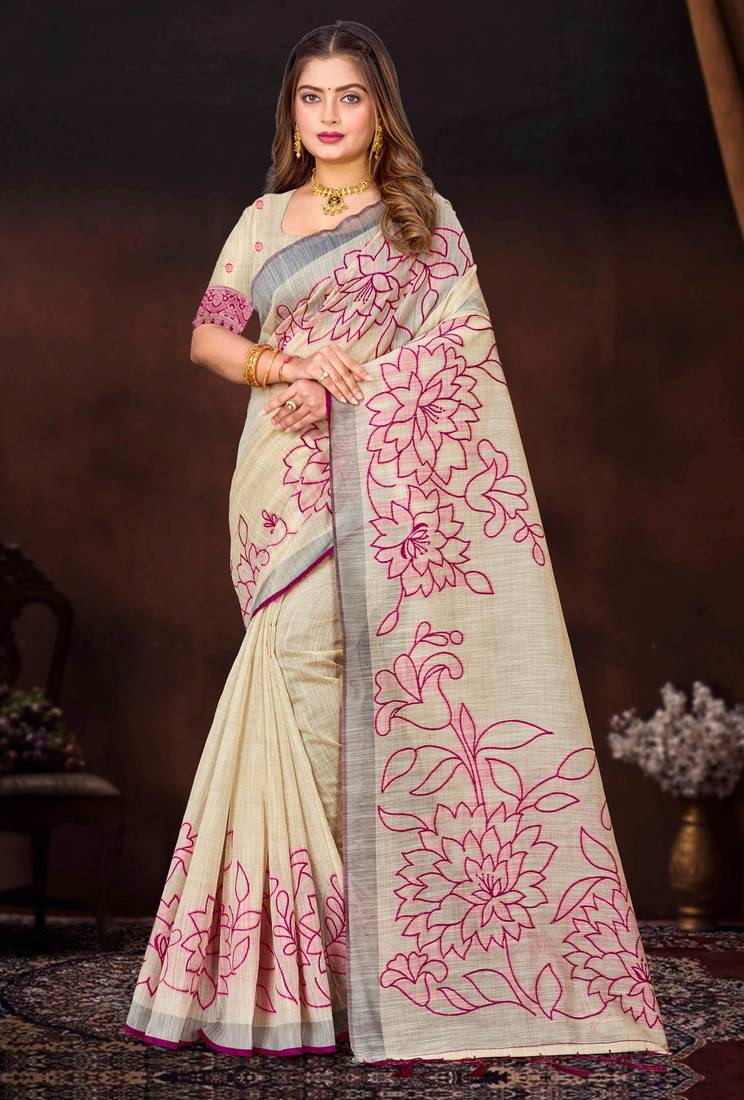 pink woven cotton saree with blouse
