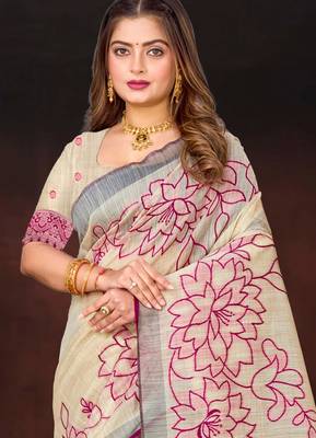 pink woven cotton saree with blouse 2