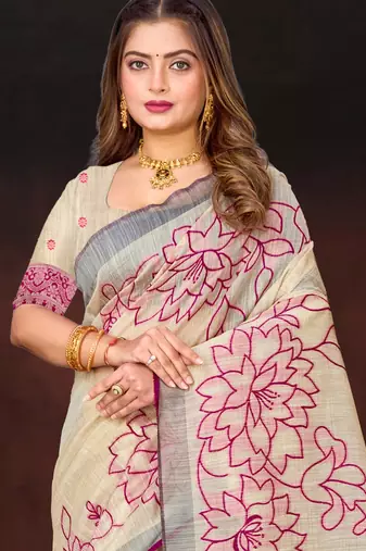 pink woven cotton saree with blouse