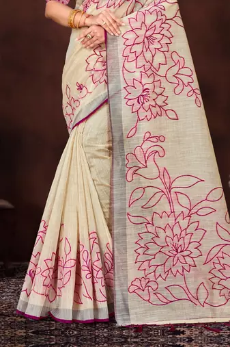 pink woven cotton saree with blouse
