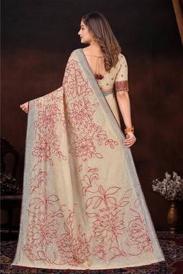pink woven cotton saree with blouse 4