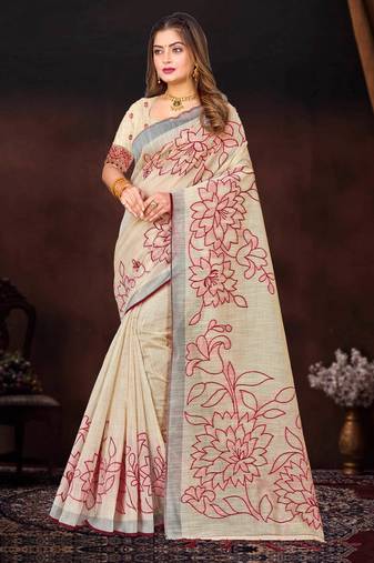maroon woven cotton saree with blouse