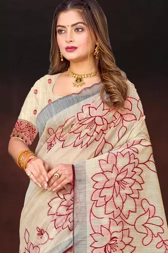 maroon woven cotton saree with blouse