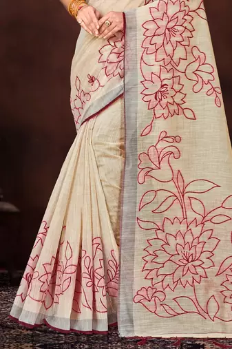maroon woven cotton saree with blouse