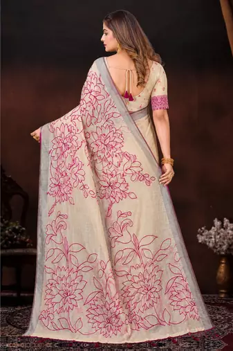 maroon woven cotton saree with blouse