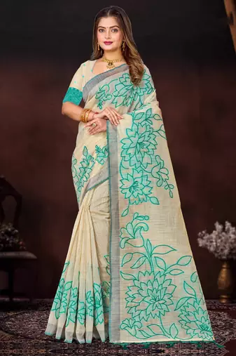 green woven cotton saree with blouse
