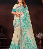 green woven cotton saree with blouse