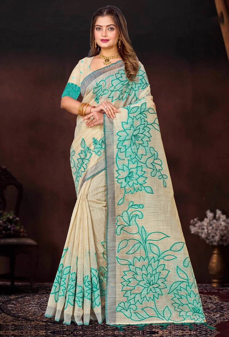 green woven cotton saree with blouse
