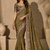 olive green embroidery sequin and multi border silk saree