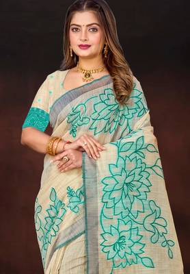 green woven cotton saree with blouse 2