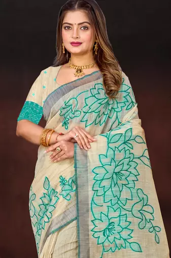 green woven cotton saree with blouse