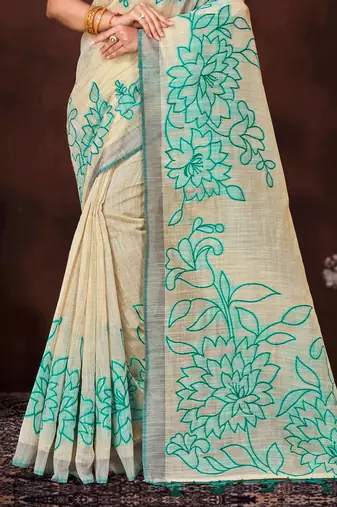 green woven cotton saree with blouse