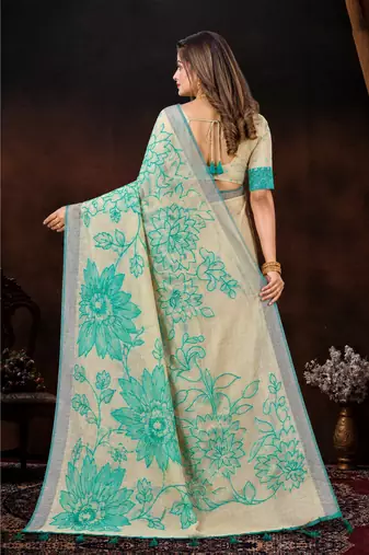 green woven cotton saree with blouse
