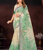 green woven cotton saree with blouse