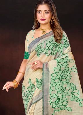 green woven cotton saree with blouse 2