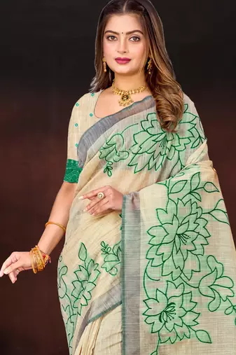 green woven cotton saree with blouse