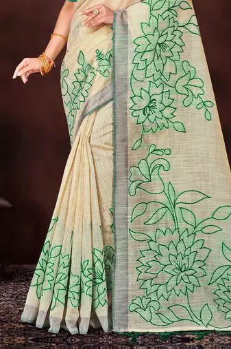 green woven cotton saree with blouse