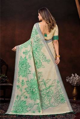 green woven cotton saree with blouse 4