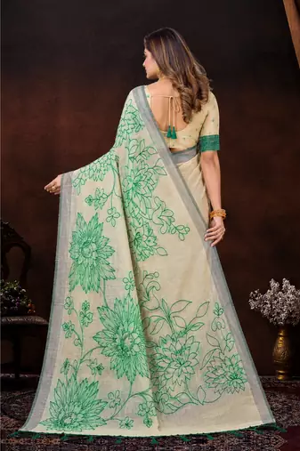 green woven cotton saree with blouse