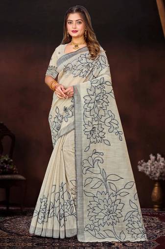 grey woven cotton saree with blouse