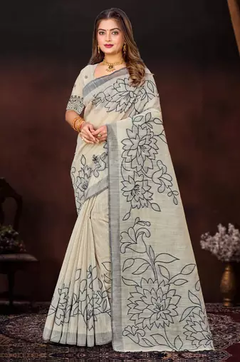 grey woven cotton saree with blouse