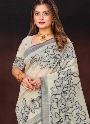 grey woven cotton saree with blouse 2