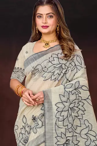 grey woven cotton saree with blouse