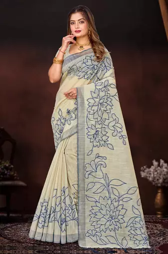 navy blue woven cotton saree with blouse