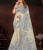 navy blue woven cotton saree with blouse