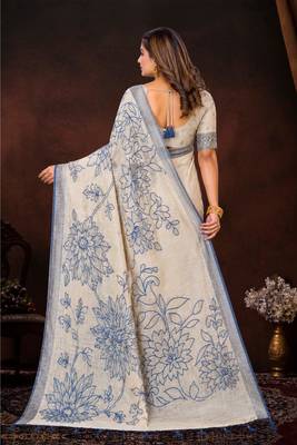 navy blue woven cotton saree with blouse 4
