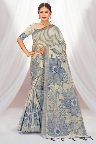 navy blue woven cotton saree with blouse