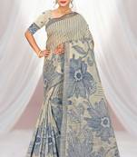 navy blue woven cotton saree with blouse