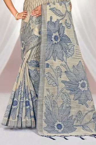 navy blue woven cotton saree with blouse