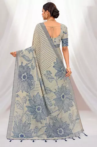 navy blue woven cotton saree with blouse