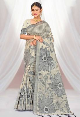 grey woven cotton saree with blouse 1