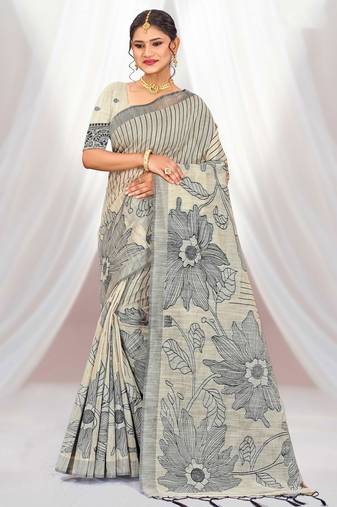 grey woven cotton saree with blouse