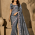grey embroidery sequin and multi border silk saree