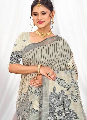 grey woven cotton saree with blouse 2