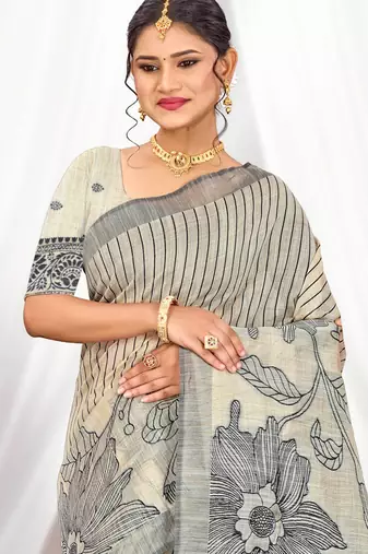 grey woven cotton saree with blouse