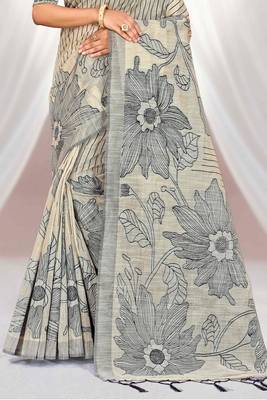 grey woven cotton saree with blouse 3