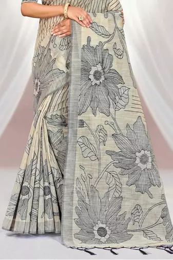 grey woven cotton saree with blouse